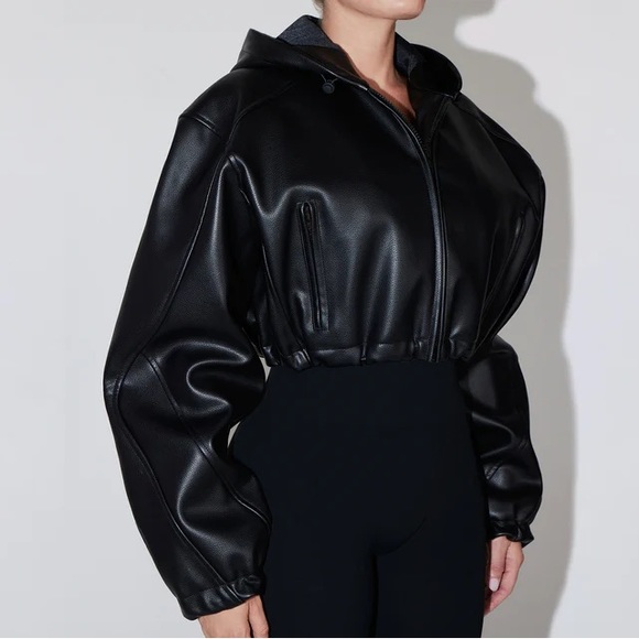 KHY Faux Leather Hooded Cropped Jacket - Picture 4 of 7